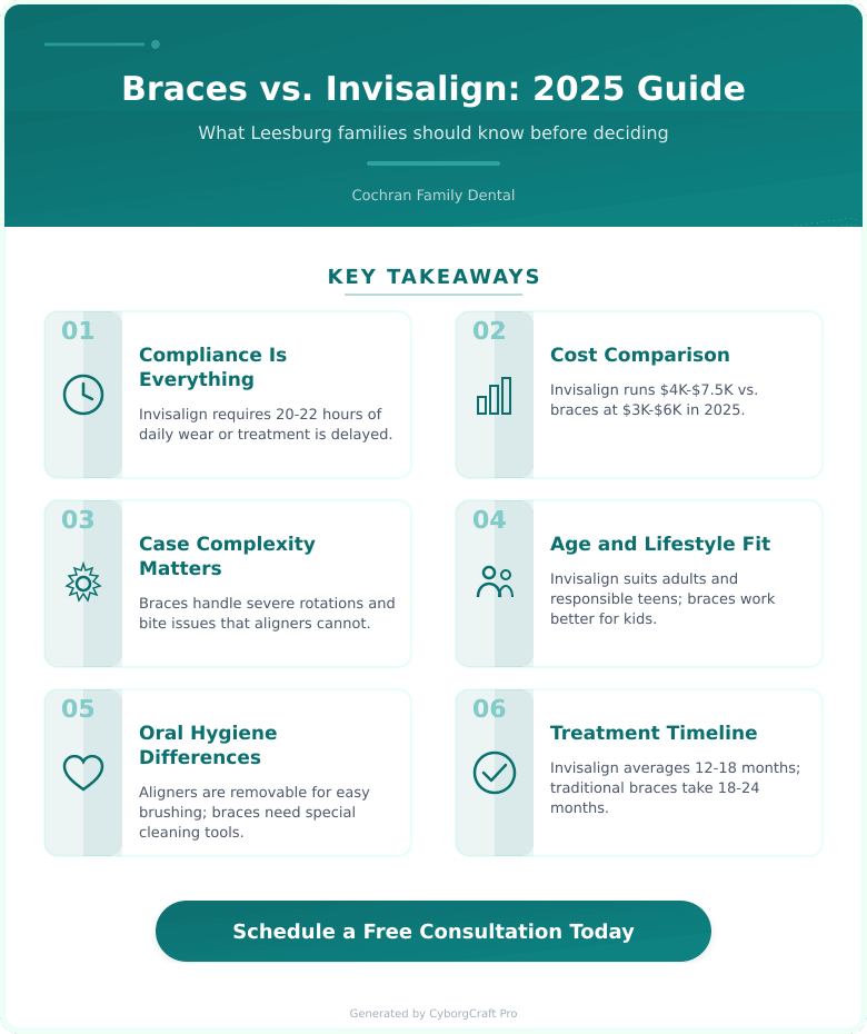 Infographic: Invisalign vs. Traditional Braces in 2025 - What Leesburg Families Need to Know Before Committing - Key concepts and takeaways