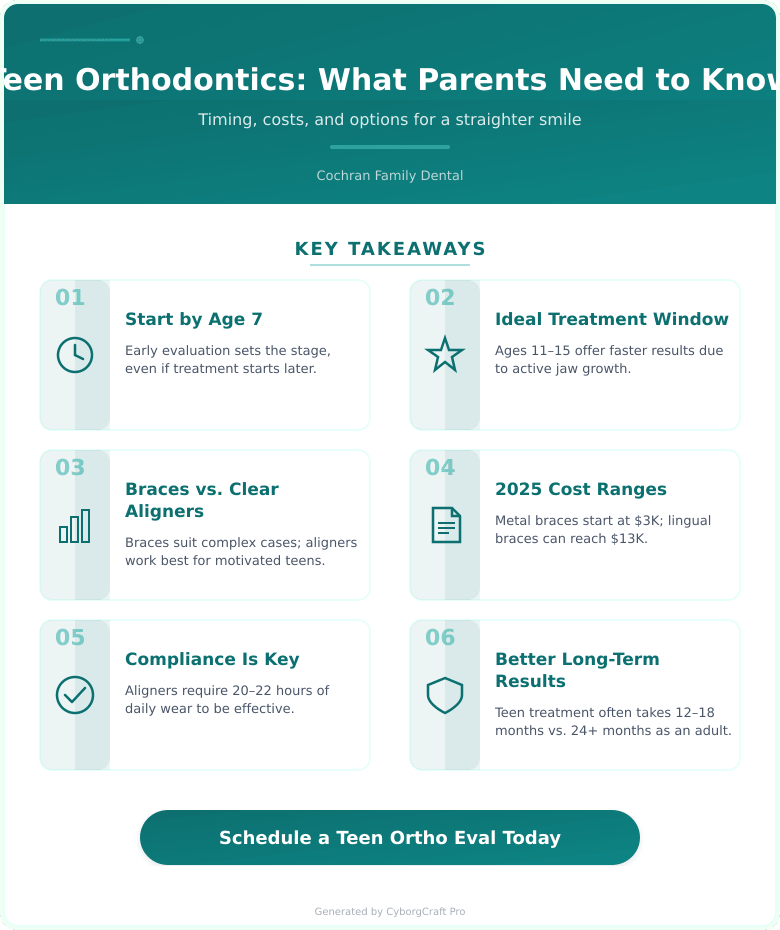 Infographic: Your Teen Wants a Straighter Smile - What Leesburg Parents Should Know About Timing, Cost, and Options - Key concepts and takeaways